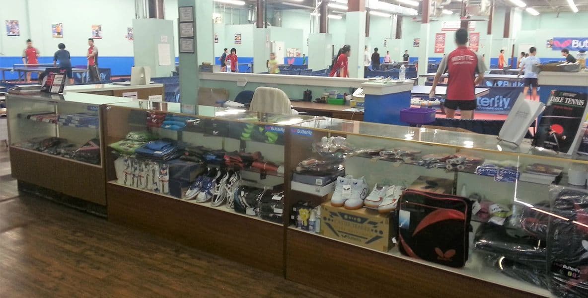 Table tennis equipment at the MDTTC Pro Shop