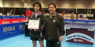 Crystal Wang and Coach Jack Huang at the 2013 U.S. Nationals.Crystal at age 12 became the Under 21 Women’s champion.